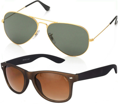 Azmani Aviator, Wayfarer Sunglasses(Brown, Green)