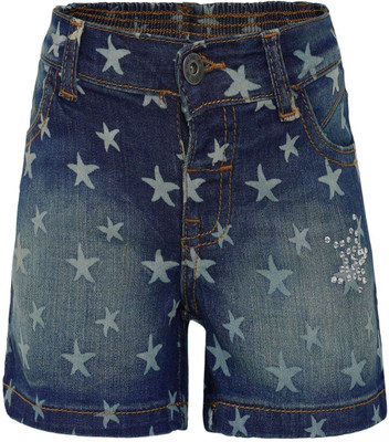 

Mini Klub Short For Girls Casual Printed Cotton(Blue, Pack of 1, Dark wash