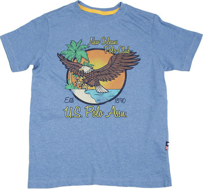 US Polo Kids Boys Printed Cotton T Shirt(Blue, Pack of 1, Me. blue
