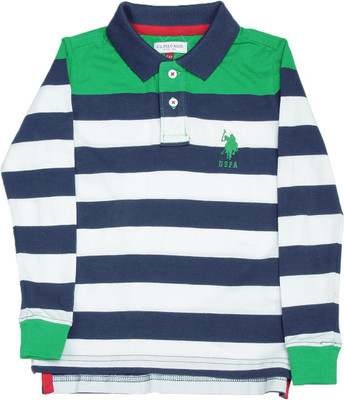 

US Polo Kids Boys Striped Cotton T Shirt(Multicolor, Pack of 1, Uspa blue