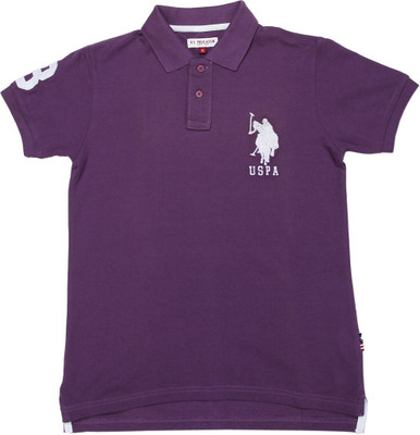 

US Polo Kids Boys Solid Cotton T Shirt(Purple, Pack of 1