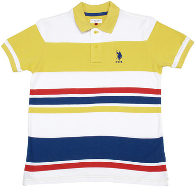 

US Polo Kids Boys Striped Cotton T Shirt(White, Pack of 1