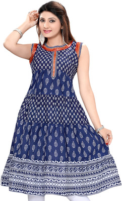 ALC Creations Women Printed A-line Kurta(White, Blue)