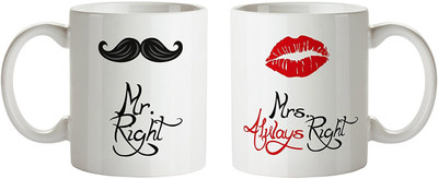 

khappi Sarab Imagery Mr and Mrs Always Right Coffee Set of 2 Ceramic Mug(300 ml), Multicolor
