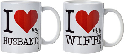 

khappi Sarab Imagery Ceramic Coffee, 330 ml, 2 Pieces, White (SIM0002+3) Ceramic Mug(300 ml, Pack of 2), Multicolor
