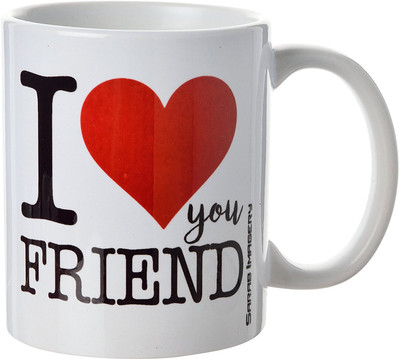 

khappi Sarab Imagery Ceramic Love Friend Coffee, 330 ml, 1 Piece, White Ceramic Mug(300 ml, Pack of 2), Multicolor