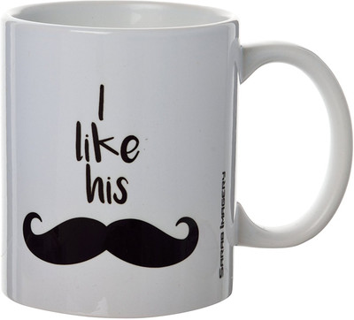 

khappi Sarab Imagery Ceramic Mustash Coffee, 330 ml, 1 Piece, White Ceramic Mug(300 ml, Pack of 4), Multicolor