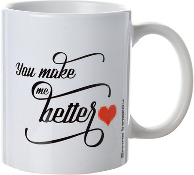 

khappi Sarab Imagery Ceramic Make Me Better Coffee, 330 ml, 1 Piece, White Ceramic Mug(300 ml), Multicolor