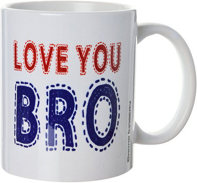 

khappi Sarab Imagery Ceramic Love You Bro Coffee, 330 ml, 1 Piece, White Ceramic Mug(300 ml), Multicolor