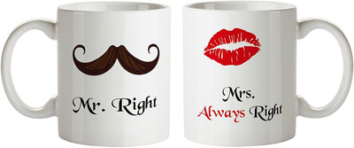 

khappi Sarab Imagery Mr and Mrs Right Couple Coffee Ceramic Mug(300 ml), Multicolor