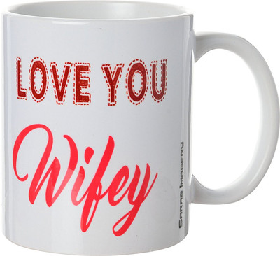 

khappi Sarab Imagery Ceramic Love You Wifey Coffee, 330 ml, 1 Piece, White Ceramic Mug(300 ml), Multicolor
