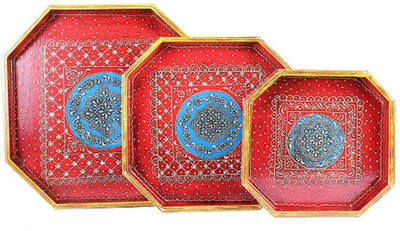 Apkamart Handcrafted Colourful Wooden Serving Platter Set of 3- Utility Article and Gift Tray(3 Tray)