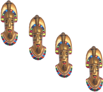 

Rasoh village hand artz adibasi sainik golden decorative 4 wall hanging masks Decorative Showpiece - 8 cm(Terracotta, Multicolor)
