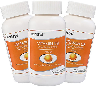 

Medisys Vitamin D3 - 400 IU - Chewable Tablet [Combo of -3 Bottles](0.28 g)
