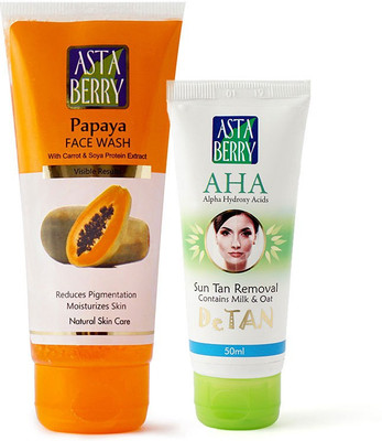 Astaberry 1 Papaya Face Wash & 1 Aha Detan Pack Combo(Set of 2)
