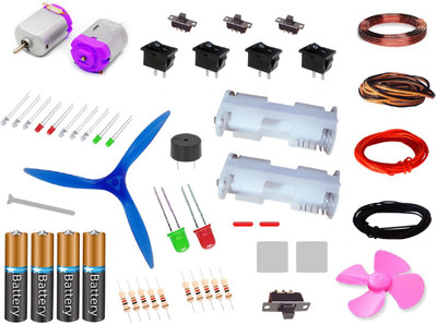 

NASA Tech 50 items in 1 kit – Motors, Cell, LEDs, wire, Propeller, Buzzer, Switch, Copper wire etc with instruction manual(Multicolor)