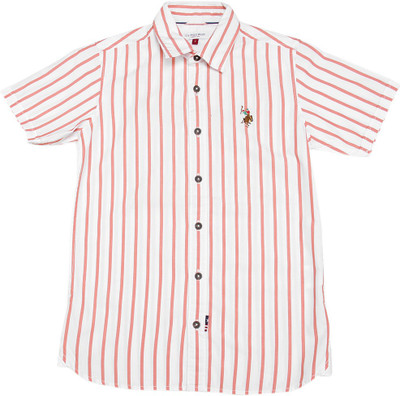

US Polo Kids Boys Striped Casual White, Orange Shirt, Bright orange