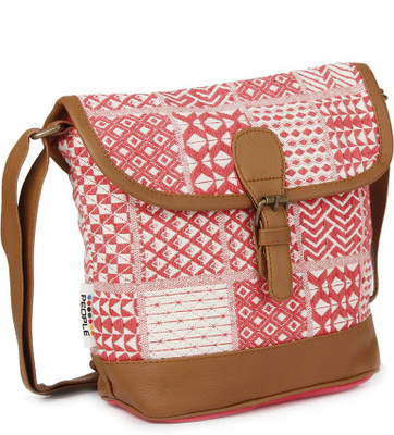 

People Women Casual Brown, White, Pink Canvas Sling Bag, Brown;pink;white