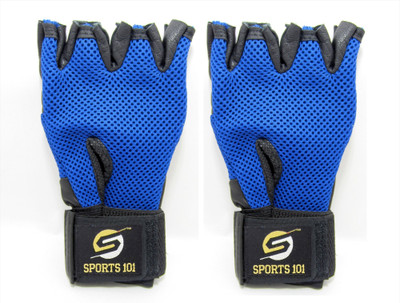 

sports 101 Warrior Leather With Wrist Support Gym & Fitness Gloves (Free Size, Blue, Black), Black;blue