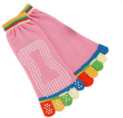 

Swarish Anti-Slip Grip Workout Yoga Feety Five Finger Pure Cotton Socks Foot Support(Multicolor