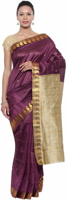 

Pavechas Solid Banarasi Silk Cotton Blend Saree(Purple)