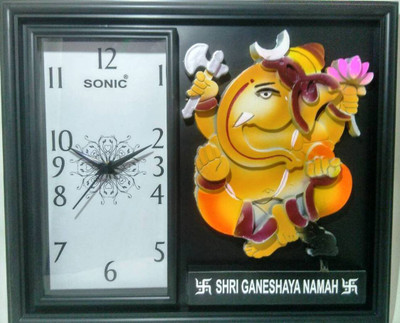 

ZELATOR Shri Ganesha with wall clock Decorative Showpiece - 30 cm(Plastic, Multicolor)
