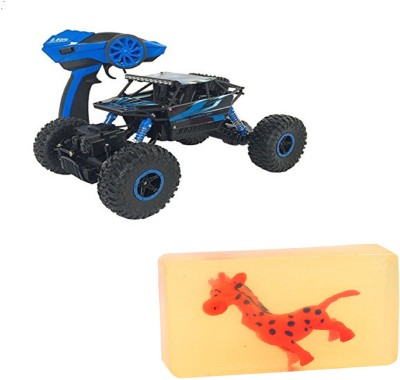 

ODDEVEN Rock Through Crawler 1:18 Scale 4Wd Rally Car - The Mean Machine (Blue) + Happy Baby Luxurious Kids Soap With Toy(Blue)