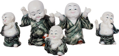 

Art N Hub Set of 5 Fengshui God Laughing Buddha in Child Look Vastu Idol - Handicraft Decorative Home Décor God Figurine / Antique Statue Gift item Decorative Showpiece - 15 cm(Earthenware, Grey)