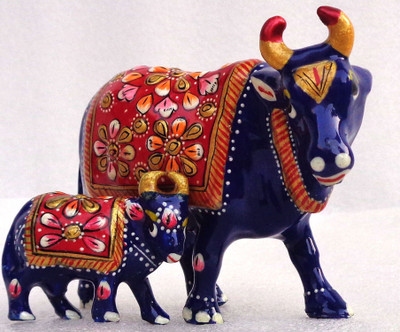 

LAVANSHI 3" Metal Meenakari Cow Idol Decorative Showpiece - 7 cm(Aluminium, Multicolor)