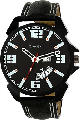 SAMEX BLACK BIG DIAL BLACK LEATHER FASHIONABLE ALL BLACK STYLISH POPULAR BEST DISCOUNT IN BIG DIWALI SALE Watch  - For Men   Watches  (SAMEX)