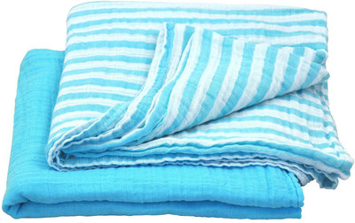 

green sprouts Striped  Crib Baby Blanket(Microfiber, Blue