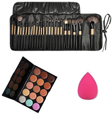 

Ama(tm) 15 Color Concealer Palette + Sponge Puff + Facial Foundation Cosmetic Makeup Brushes Set Kits Tools(Pack of 24)