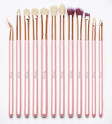 

Qivange Eye Makeup Brushes For Eyeshadow Concealer Eyeliner Brow Blending (pink With Gold)(Pack of 12)