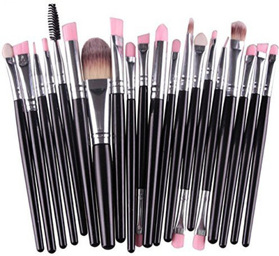 

Kolight Pro Makeup Set Powder Foundation Eyeshadow Eyeliner Lip Cosmetic Brushes (black+silver)(Pack of 20)