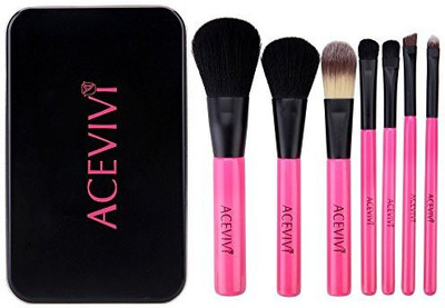 

Acevivi Korea Style Lovely Portable Cosmetic Brushes Tin Box Mini-travel Makeup Brush Set, Pink(Pack of 7)