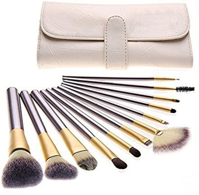 

Rioa Professional Makeup Cosmetics Brushes Set Kits With White Cream-colored Pu Case Bag(Pack of 12)