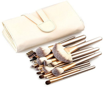 

Bettyliss Heshu Professional Makeup Brushes Synthetic Kakubi Cosmetic Leather Traverl Pouch Bag (gold)(Pack of 24)