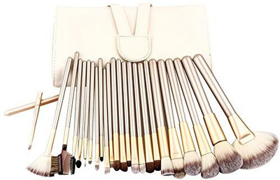 

Happy Hours Beige Wooden Handle Nylon Hair Makeup Brushes Set With Pu Leather Organizer Case Bag(Pack of 24)