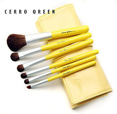 

Cerroqreen Makeup Brushes Cosmetic Brush Set Pony Hair Goat Hair Leather Traverl Pouch Bag Case (yellow)(Pack of 6)