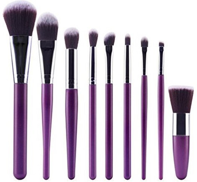 

Yoyorule Cosmetic Brush Makeup Brush Eyebrow Foundation Powder Brushes Set (silver+purple)(Pack of 9)