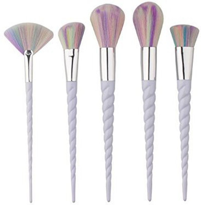 

Exgizmo Makeup Rainbow White Handle Fan Shape Powder Foundation Eyeshadow Eyeliner Lip Brushes Set(Pack of 5)