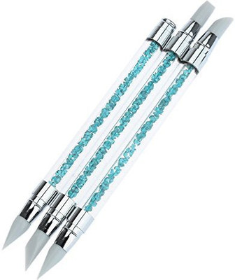 

Docooler Acrylic Handle Nail Art Brushes Silicone Dual Heads Carving Pen Rhinestone Salon Tool Set Blue(Pack of 3)