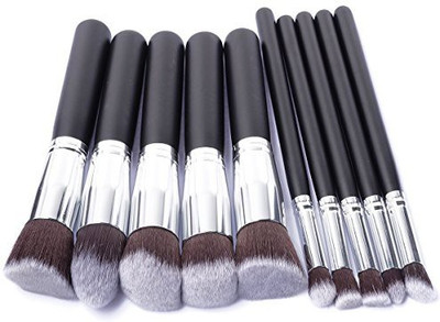 

Beautycoco Professional Makeup Brush Set (silver Black)(Pack of 10)