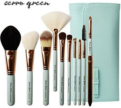 

Cerroqreen Makeup Brushes Cosmetic Brush Set Pony Hair Goat Hair Leather Traverl Pouch Bag Case (green)(Pack of 10)