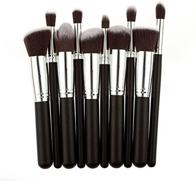 

Cokate Pro Cosmetic Makeup Brush Brushes Set Foundation Powder Eyeshadow Silver&black(Pack of 10)