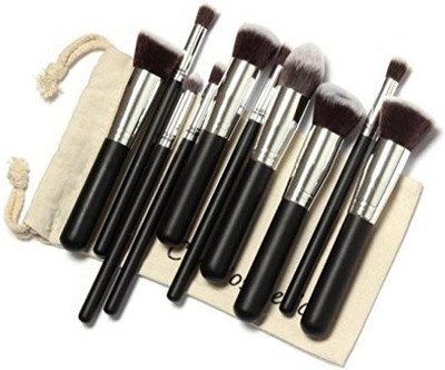 

Malloom Belle Kabuki Makeup Brushes Set Makeup Brushes Kit + Draw String Makeup Bag (silver)(Pack of 10)