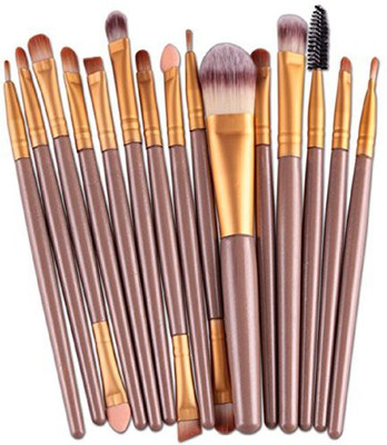 

Vovotrade Eye Shadow Foundation Eyebrow Lip Brush Makeup Brushes Tool (gold)(Pack of 15)