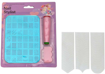 

FOK Stamping Nail Art Kit And 1 Pc Nail Tip Guide Sticker(Multicolor)