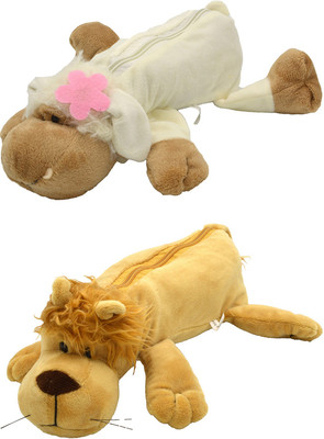 

Hrinkar Cartoon Animal Art Plastic Pencil Boxes(Set of 2, Brown)