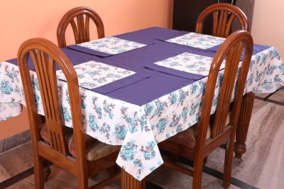 Dekor World Printed 4 Seater Table Cover(Blue, Cotton)